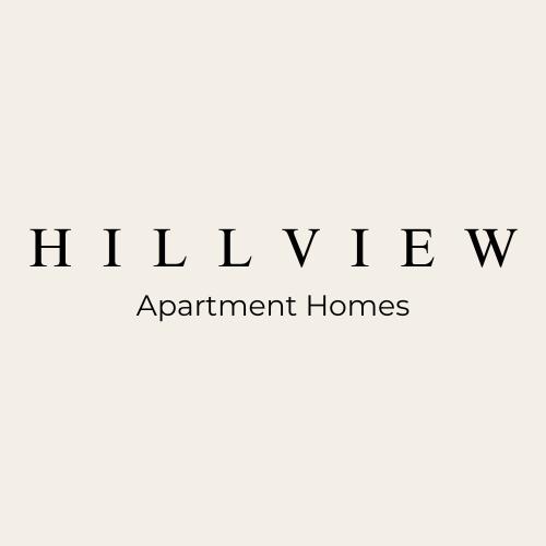 A black and white image of a company logo for Hillview Apartment Homes.
